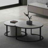 Set of 2 Grey Marble Nesting Coffee Tables 60/80cm - Rear View