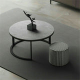 Set of 2 Grey Marble Nesting Coffee Tables 60/80cm - Low Angle