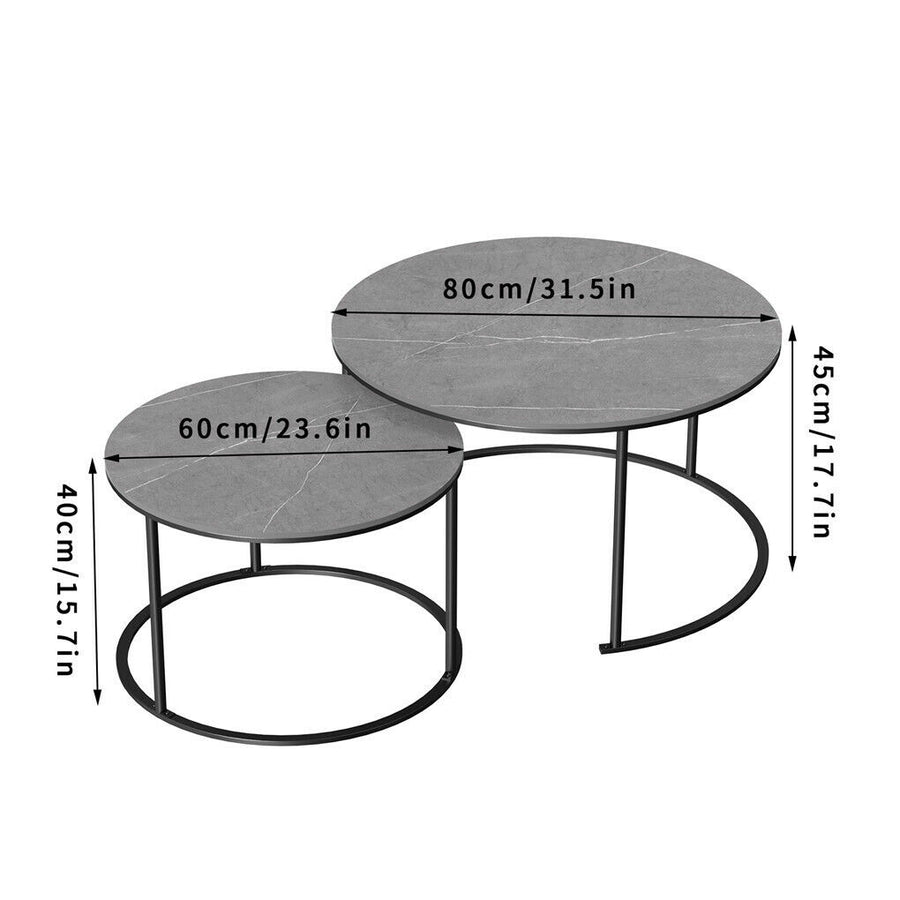 Set of 2 Grey Marble Nesting Coffee Tables 60/80cm