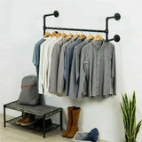 Iron Wall Mounted Clothes Rack with Shelf Garment Display - Front View