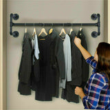 Iron Wall Mounted Clothes Rack with Shelf Garment Display - Low Angle