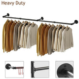 Industrial Iron Pipe Clothes Rail Vintage Wall Shelf - Front View