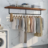 Industrial Iron Pipe Clothes Rail Vintage Wall Shelf - Side View