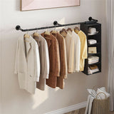 Industrial Iron Pipe Clothes Rail Vintage Wall Shelf - 45-Degree Angle