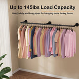 Industrial Iron Pipe Clothes Rail Vintage Wall Shelf - Close-Up Angle