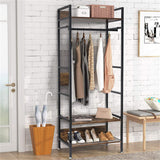 Metal Garment Rack Coat Stand MDF & Iron Organizer - Front View