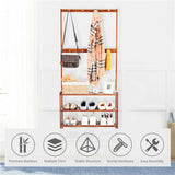 Bamboo 5-Tier Hat Coat Shoe Rack Entryway Bench Hanger Storage - Front View