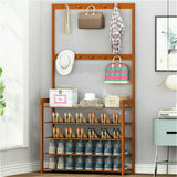Bamboo 5-Tier Hat Coat Shoe Rack Entryway Bench Hanger Storage - Top-Down View