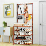Bamboo 5-Tier Hat Coat Shoe Rack Entryway Bench Hanger Storage - 45-Degree Angle