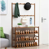 Bamboo 5-Tier Hat Coat Shoe Rack Entryway Bench Hanger Storage - Close-Up Angle