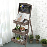 Vintage Wooden Chalkboard Easel 38x50CM with 3 Shelves - Front View