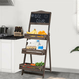 Vintage Wooden Chalkboard Easel 38x50CM with 3 Shelves - Side View