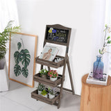 Vintage Wooden Chalkboard Easel 38x50CM with 3 Shelves - Close-Up Angle