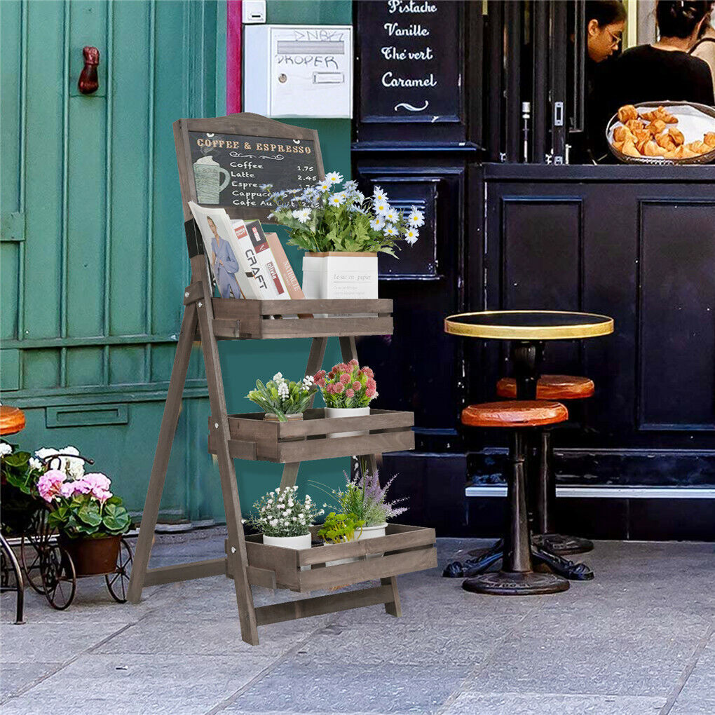 Vintage Wooden Chalkboard Easel 38x50CM with 3 Shelves