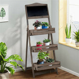 3 Tier Rustic Wood Plant Stand 38CM Corner Shelf - Front View