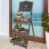 3 Tier Rustic Wood Plant Stand 38CM Corner Shelf - Side View