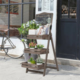 3 Tier Rustic Wood Plant Stand 38CM Corner Shelf - Top-Down View