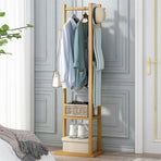 Bamboo Coat & Hat Rack Stand Shoe Shelf Thicken Wooden Hanger