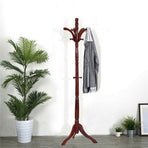 Birch Wood Coat Rack Stand Adjustable Hall Tree Entryway