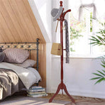 Birch Wood Coat Rack Stand Adjustable Hall Tree Entryway