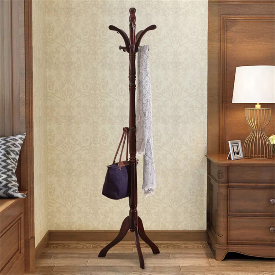 Birch Wood Coat Rack Stand Adjustable Hall Tree Entryway