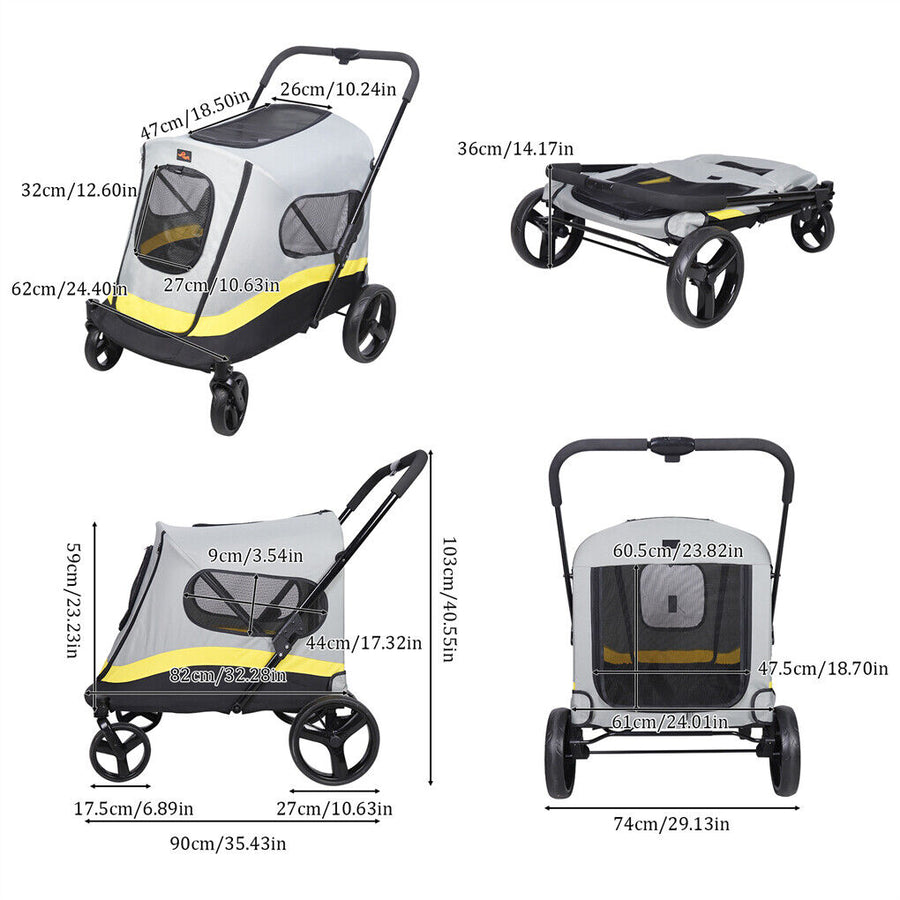 Dog Stroller w/ Rain Cover Foldable Pet Cart