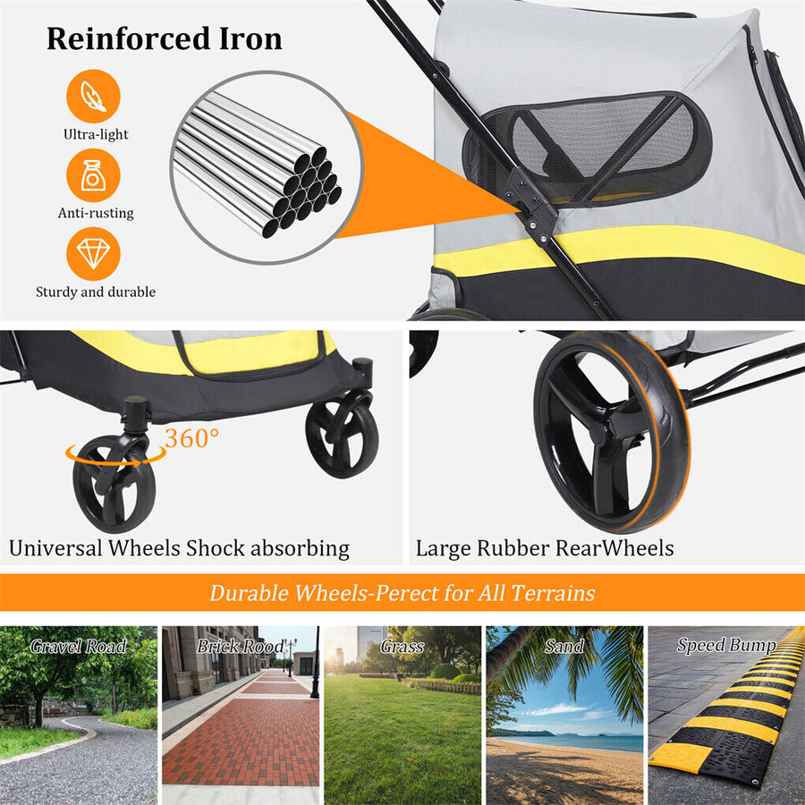 Dog Stroller w/ Rain Cover Foldable Pet Cart