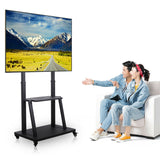 Rolling TV Stand 32-100 w/ Adjustable Mount & 2-Tier Shelf - Side View