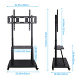 Rolling TV Stand 32-100 w/ Adjustable Mount & 2-Tier Shelf - 45-Degree Angle