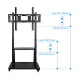 Rolling TV Stand 32-100 w/ Adjustable Mount & 2-Tier Shelf - Rear View
