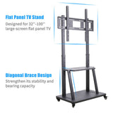 Rolling TV Stand 32-100 w/ Adjustable Mount & 2-Tier Shelf