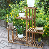 5-Tier Wooden Plant Stand Flower Display Shelf Indoor Outdoor Garden - Side View