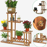 5-Tier Wooden Plant Stand Flower Display Shelf Indoor Outdoor Garden - 45-Degree Angle