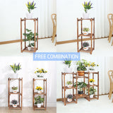 8-Tier Wooden Plant Stand Outdoor Indoor Garden Shelf - Low Angle