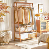 Bamboo Garment Rack Portable Laundry Storage Nature - - Front View