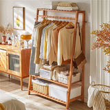Bamboo Garment Rack Portable Laundry Storage Nature - - Side View