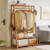 Bamboo Garment Rack Portable Laundry Storage Nature - - Top-Down View