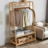 Bamboo Garment Rack Portable Laundry Storage Nature - - Close-Up Angle