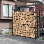 Metal Log Storage Shed Outdoor Firewood Rack Holder