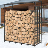 Metal Log Storage Shed Outdoor Firewood Rack Holder - Rear View
