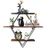 3 Tier Diamond Metal Floating Shelves Wall Mounted Display - Front View