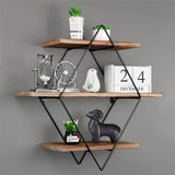 3-Tier Rustic Floating Wall Shelves Wood Display Books - Side View