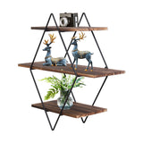 3-Tier Rustic Floating Wall Shelves Wood Display Books - Close-Up Angle