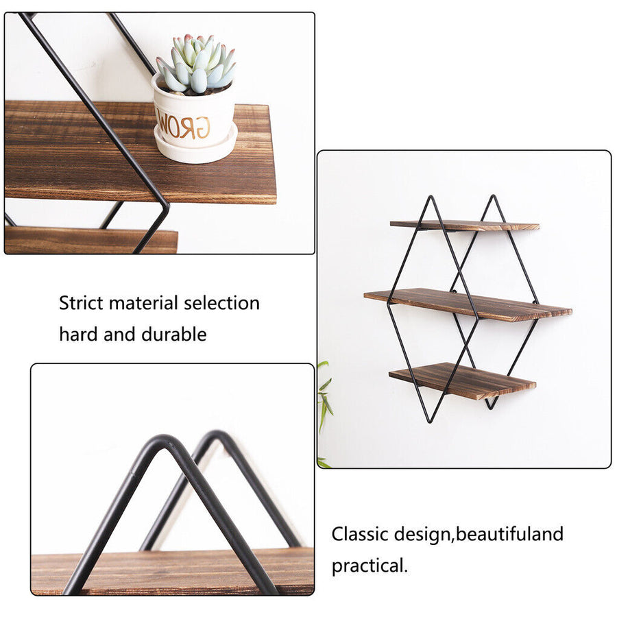 3-Tier Rustic Floating Wall Shelves Wood Display Books