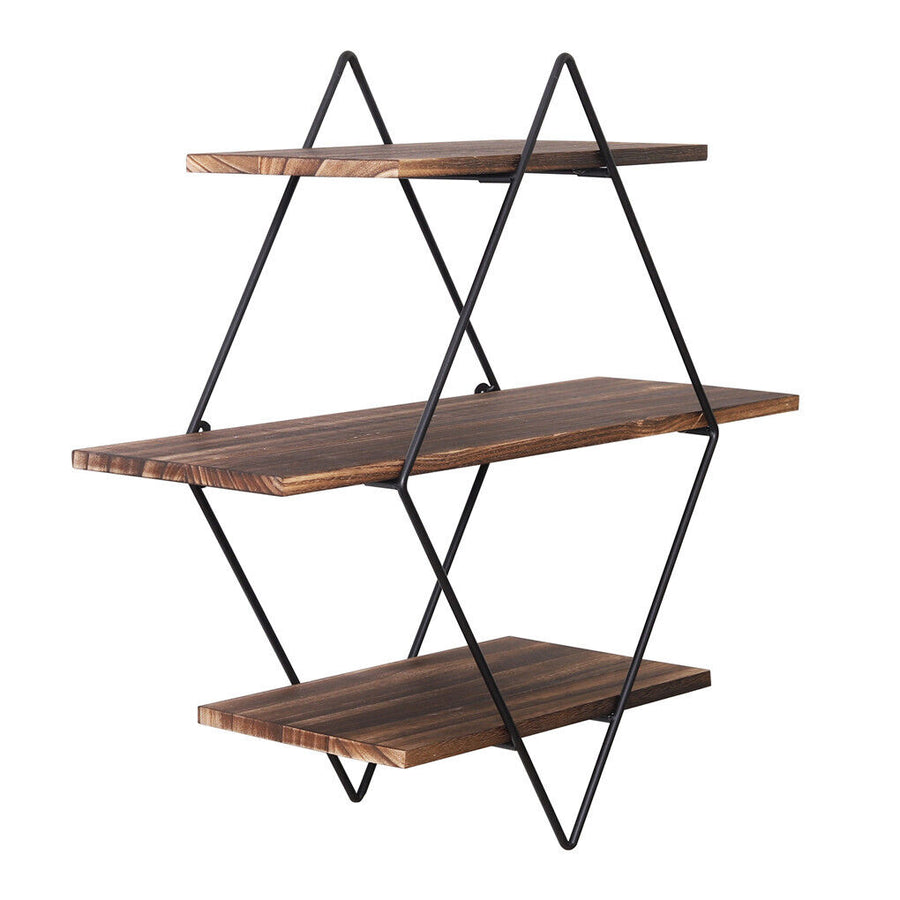 3-Tier Rustic Floating Wall Shelves Wood Display Books