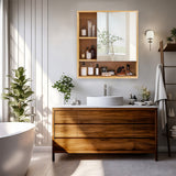 Bamboo Wall Medicine Cabinet Mirror 55.5cm 5 Shelf - Rear View