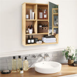 Bamboo Wall Medicine Cabinet Mirror 55.5cm 5 Shelf - Close-Up Angle