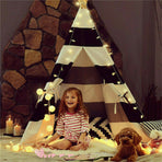 Kids Teepee Tent Linen Wood Black White Stripe Playhouse Indoor Garden