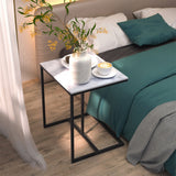 C Shape Sofa Side End Table Sintered Stone Black White - Front View