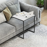C Shape Sofa Side End Table Sintered Stone Black White - Side View